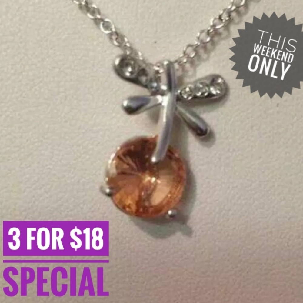 3x$18 Dragonfly Dance Necklace Color Orange-pink